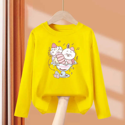 Autumn Sweet Cartoon T-shirt for Baby Girls Long Sleeve Lovely Tops 3-14T Girls Spring Clothing