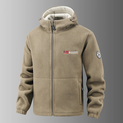 2025 Fleece Men's Coat Thickened Warm Windproof Loose Outdoor Collar Fleece Hooded Jacket Norwegian Printed Good Soldier
