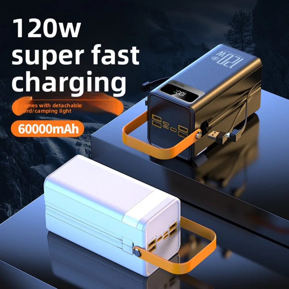 120W Super Fast Charging Power Bank 50000/100000/160000mAh Large Capacity Built-in Cables Portable External Battery