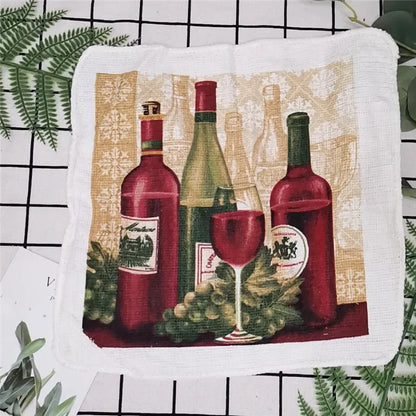 5Pcs Random 20x20cm Small Square Tea Towels Terry Cotton Printed Absorbent Kitchen Dishcloth Party Gift