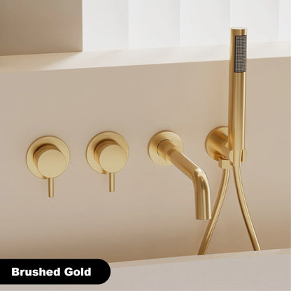 Bathroom Minimalist Gun Gray Brass Wall Mounted Bathtub Faucet with Dual Handles for Hot & Cold Water Dual Function Shower Mixer