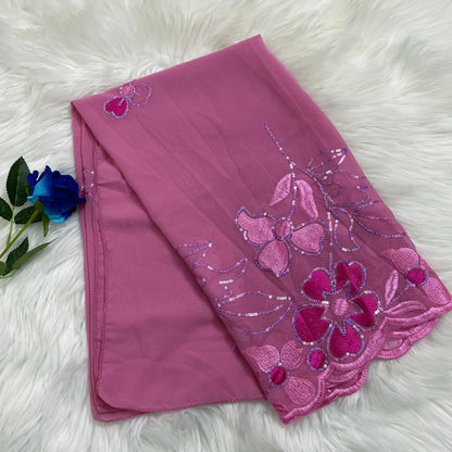 2023 Latest African Spring Women Scarf Chiffon Sequin Embroidered Ramadan Hijab Shawl Fashionable Casual Diamond  Headscarf
