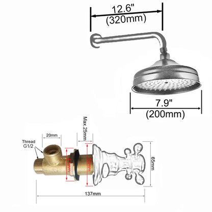 Bathroom Rainfall Shower Faucets 8 Inch Antique Brass Round Wall Mounted Faucet Sets Dual Handles Mixer Tap