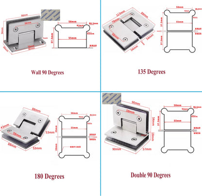 2Pcs 304 Stainless Steel Shower Enclosure Door Hinge 90 135 180 Degrees Rose Gold Matte Black Mirror Antique Bronze White