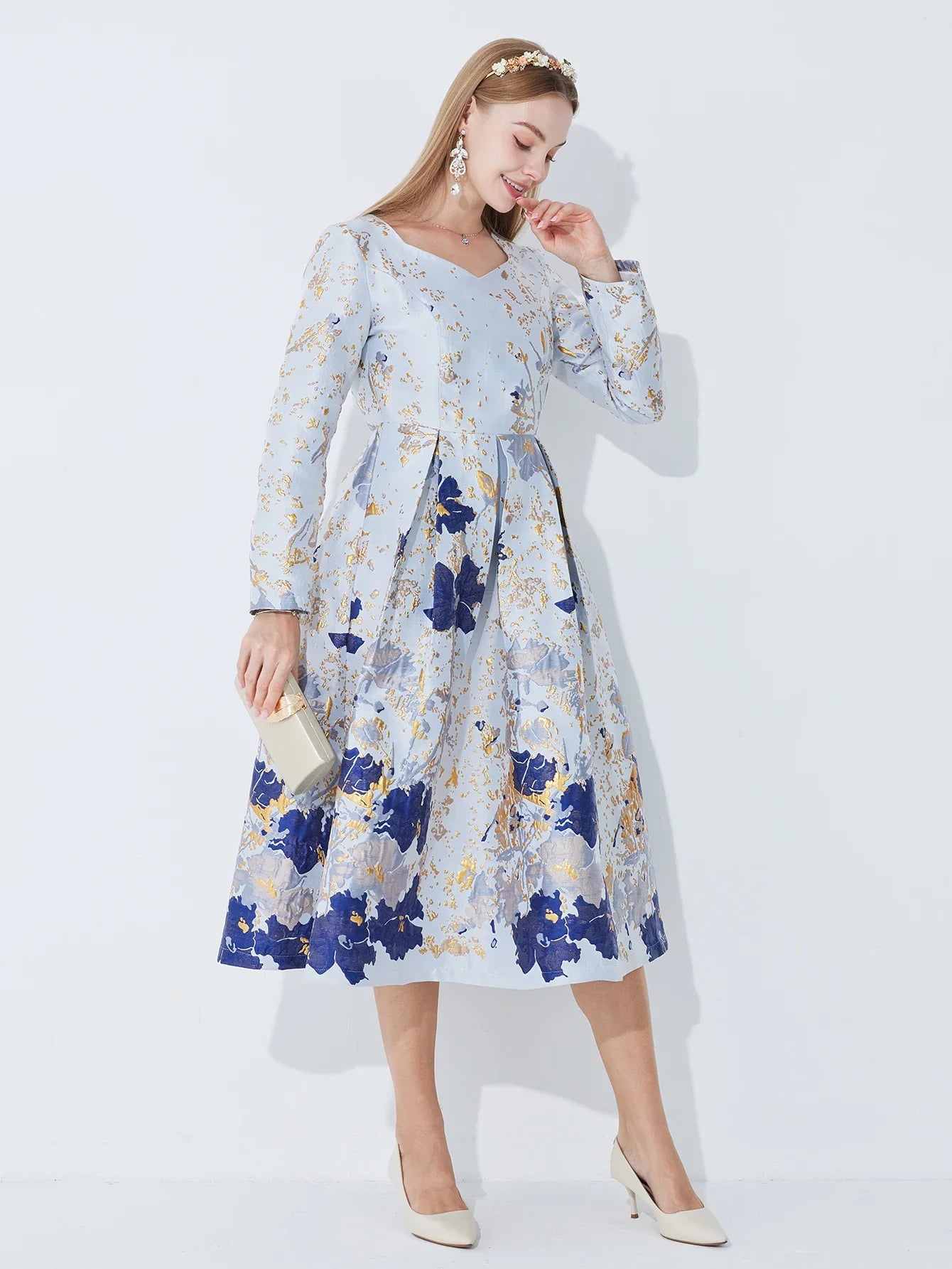 DEVCHATA Women's Luxury Fall Winter Long Maxi Dresses New Jacquard Party Fashion Long Sleeve Dress Lady Evening Clothing