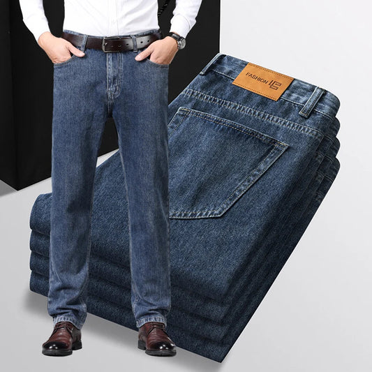 100% Cotton Business Jeans Men's Autumn New Straight Fashion Vintage Trousers Comfortable Male Brand Slim Denim Pants
