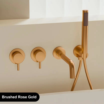 Bathroom Minimalist Gun Gray Brass Wall Mounted Bathtub Faucet with Dual Handles for Hot & Cold Water Dual Function Shower Mixer