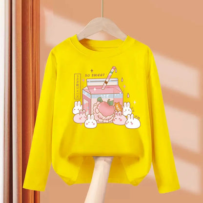 Autumn Sweet Cartoon T-shirt for Baby Girls Long Sleeve Lovely Tops 3-14T Girls Spring Clothing