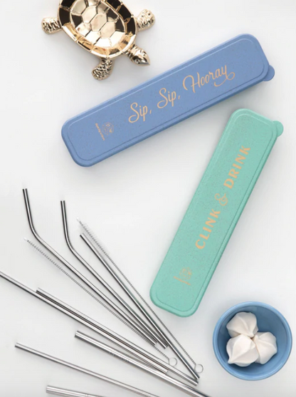 "Sip, Sip, Hooray" - Stainless Steel Straw Set