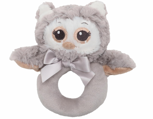 Lil' Owlie Plush Stuffed Animal Gray Owl Soft Ring Rattle