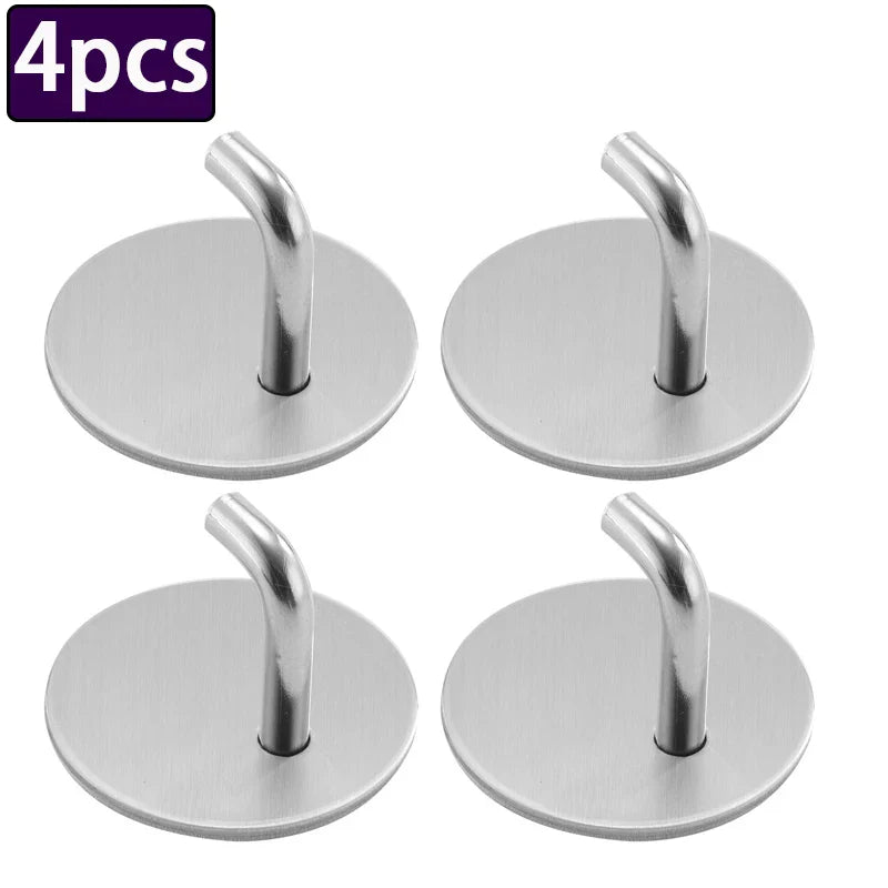 4pcs Stainless Steel Wall Hook Storage Hanger for Key Bag Clothes Waterproof Kitchen Bathroom Robe Towel Hook Organizer Accessor