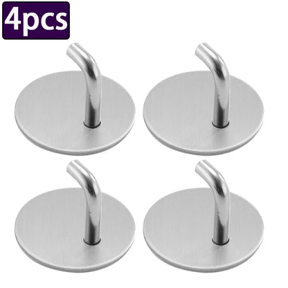 4pcs Stainless Steel Wall Hook Storage Hanger for Key Bag Clothes Waterproof Kitchen Bathroom Robe Towel Hook Organizer Accessor