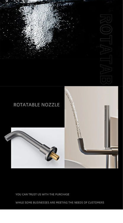 Bathroom Minimalist Gun Gray Brass Wall Mounted Bathtub Faucet with Dual Handles for Hot & Cold Water Dual Function Shower Mixer