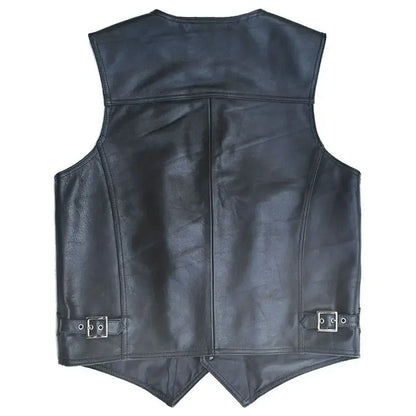 2024 Men Spring Autumn New Genuine Leather Motorcycle Vest Mens Real Cowhide Leather Waistcoat Male V-neck Sleeveless Coat D412
