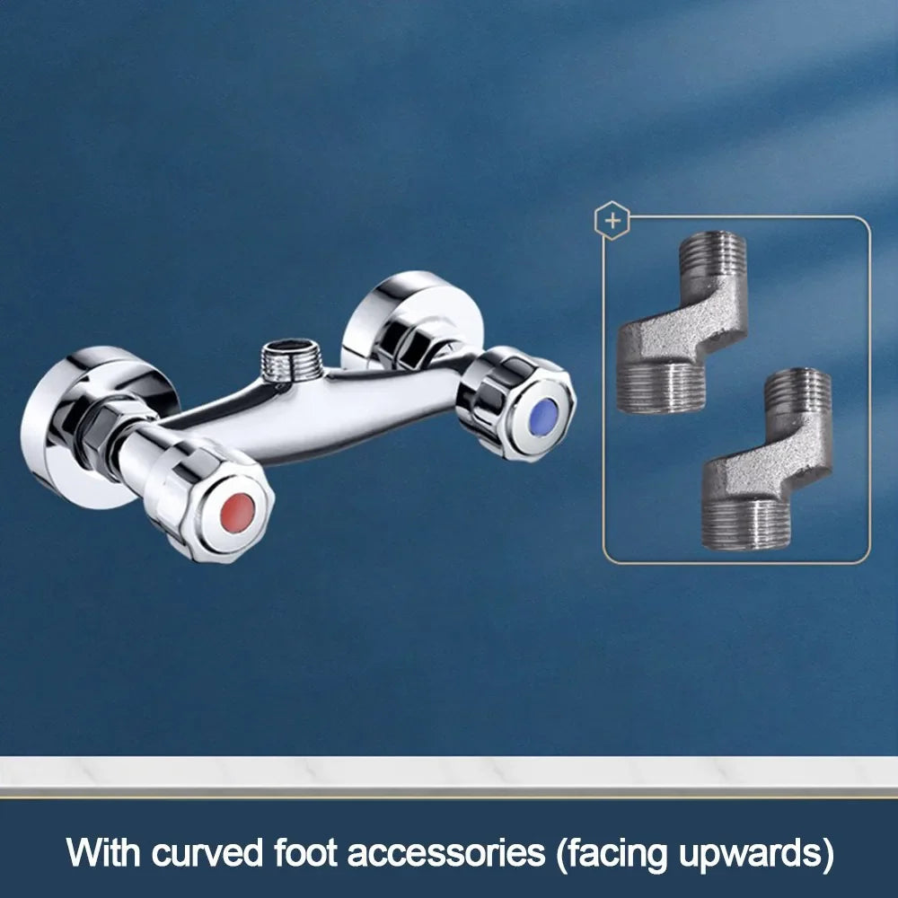 Durable Metal Out Water Inlet Valve Double Control Hot and Cold Double Shower Faucet Valve Wall Mounted Diverter Valve