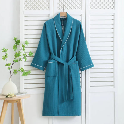 100% Cotton Women's Robe PAJAMA Home Dress Spring Autumn Waffle Bathrobe Kimono Gown Loose Casual Sleepwear Loungewear Negligee