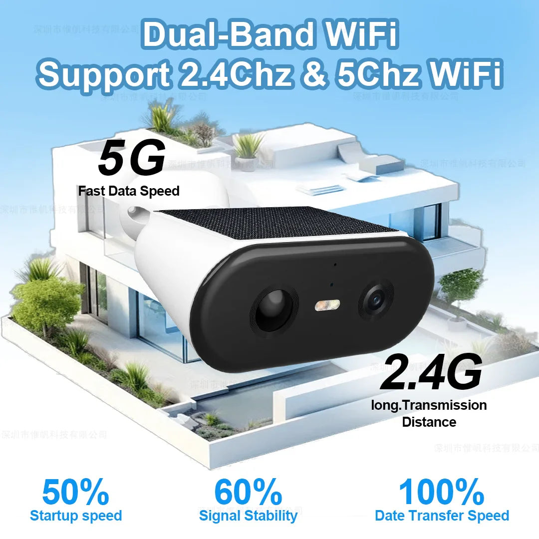 2K Solar Security Camera WIFI Wireless 2.4/5GHz DualBand Outdoor Camera IP65 Waterproof  AI PIR Motion Surveillance Battery Cam