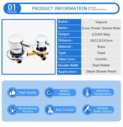 2/3/4/5 Ways Water Outlet Screw Thread Center Distance 10cm  Mixing Valve Brass Bathroom Shower Mixer Faucet Tap Cabin