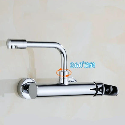 Brass Black Kitchen Faucets 360 Rotate Dual Hole Wall Mounted Silver Bathroom Faucet Cold Hot Water Folding Crane Sink Mixer Tap