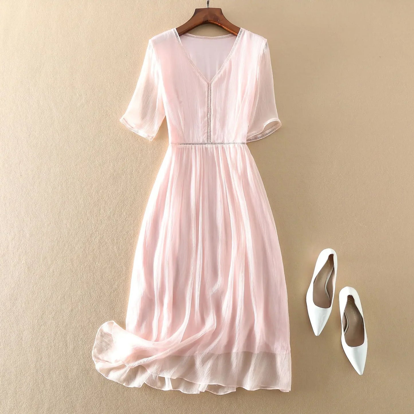 100% Real Silk Summer Dress Women Elegant Red Dresses For Women Clothing Office Lady Holiday Beach Dress Vestido De Mujer Zm274