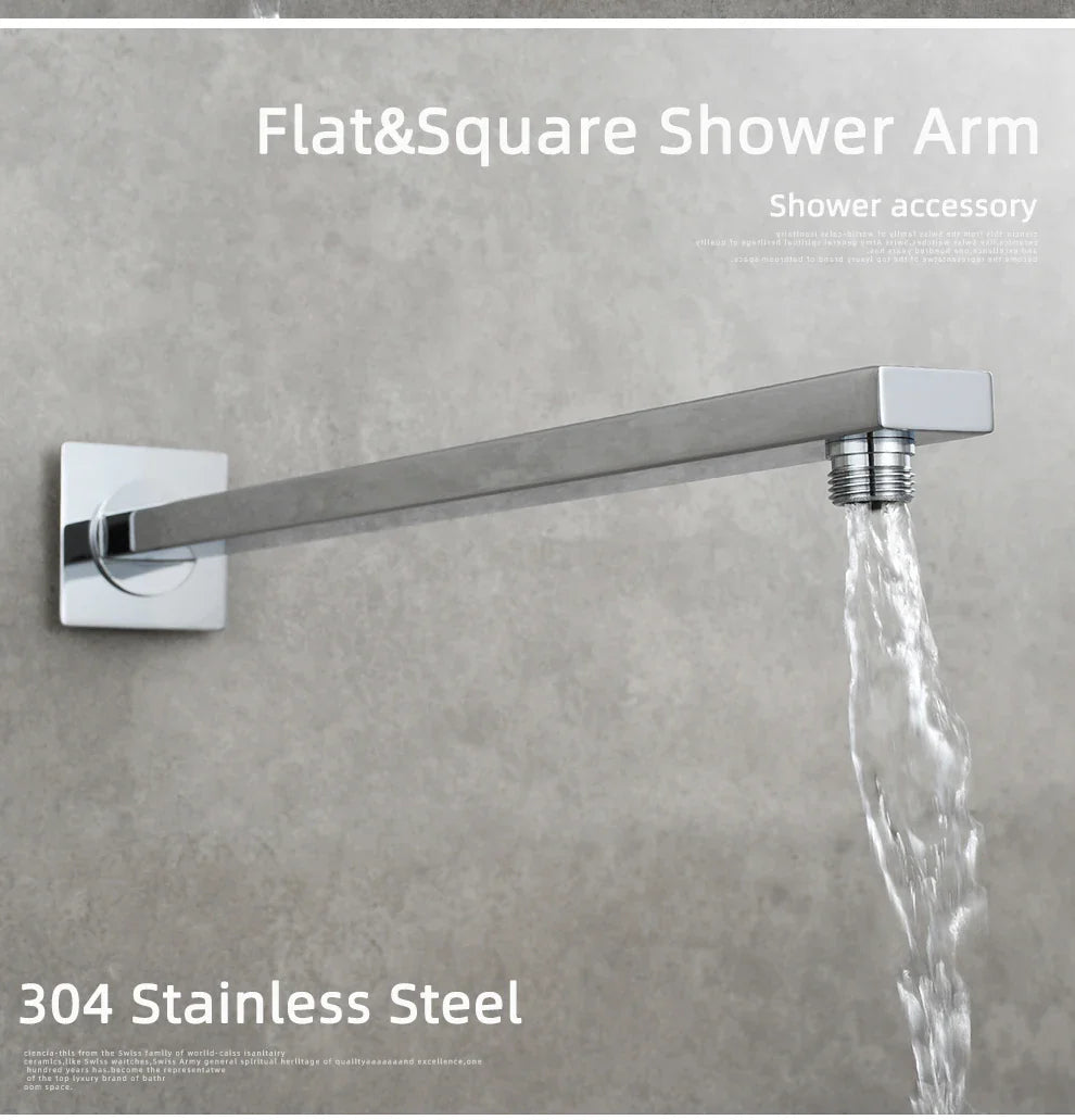 Ciencia 304 Stainless Steel Square Shower Arm G1/2 Bathroom Shower Arm Wall Mounted for Fixed Rain Shower Head