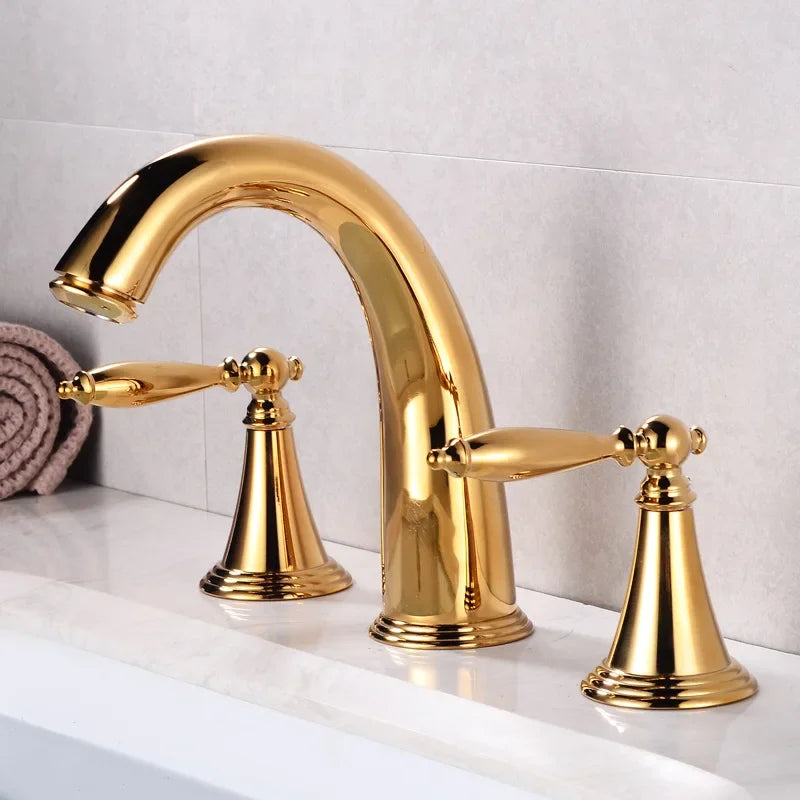 Basin Faucet 3 Holes Dual Control Bathroom Sink Faucet Deck Mounted Cold Hot Vintage Mixer Taps Bathtub Faucet