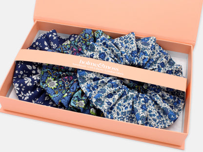 Scrunchie Gift Box, Liberty Print Shades of Blue Collection, Set of Three