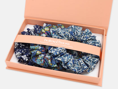 Scrunchie Gift Box, Liberty Print Shades of Blue Collection, Set of Three