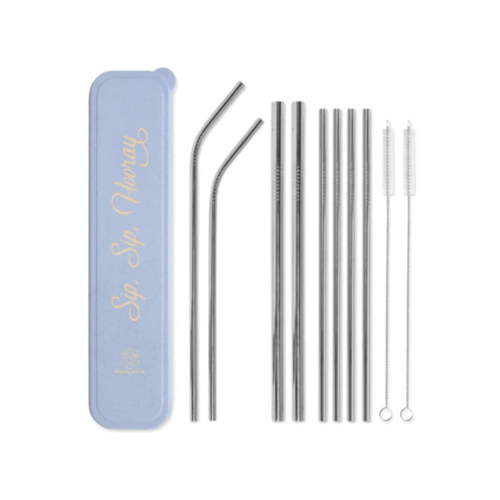 "Sip, Sip, Hooray" - Stainless Steel Straw Set