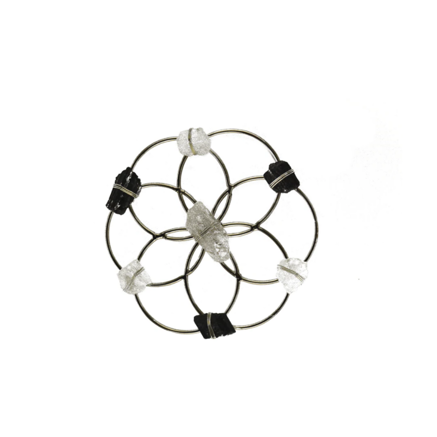 Small Flower of Life Healing Crystal Grid - Silver Black & White