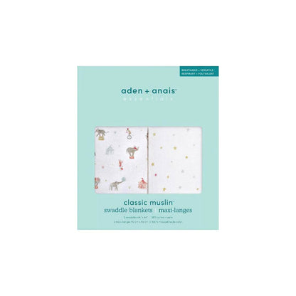 aden + anais Essentials Cotton Muslin Swaddle Blankets - 2 Pack - Elephant Circus