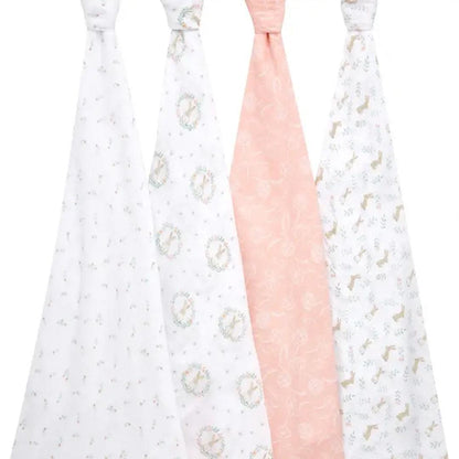 aden + anais Essentials Cotton Muslin Swaddles - 4 Pack - Blushing Bunnies