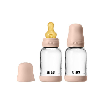 BIBS 2 Pack Slow Flow Glass Baby Bottle Round Latex - 120ml - Blush