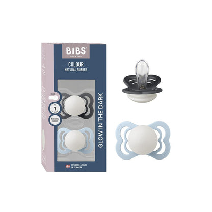 BIBS Pacifier Supreme 2 Pack Silicone - Baby Blue Glow / Iron Glow