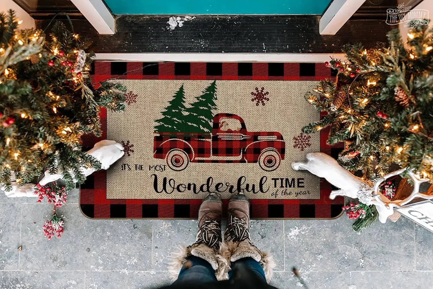 Christmas Santa Claus Truck Welcome Door Mats Home Decor Kitchen Hallway Balcony Rugs Carpet for Living Room Xmas Decorations