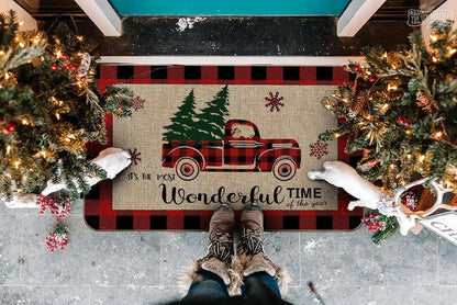 Christmas Santa Claus Truck Welcome Door Mats Home Decor Kitchen Hallway Balcony Rugs Carpet for Living Room Xmas Decorations