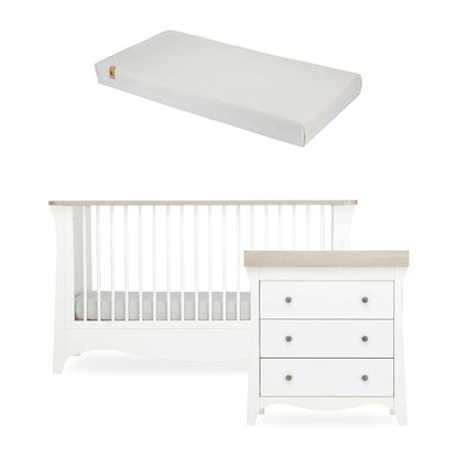 CuddleCo Clara 2 Piece Set 3-Drawer Dresser + Cot Bed  - White/Ash