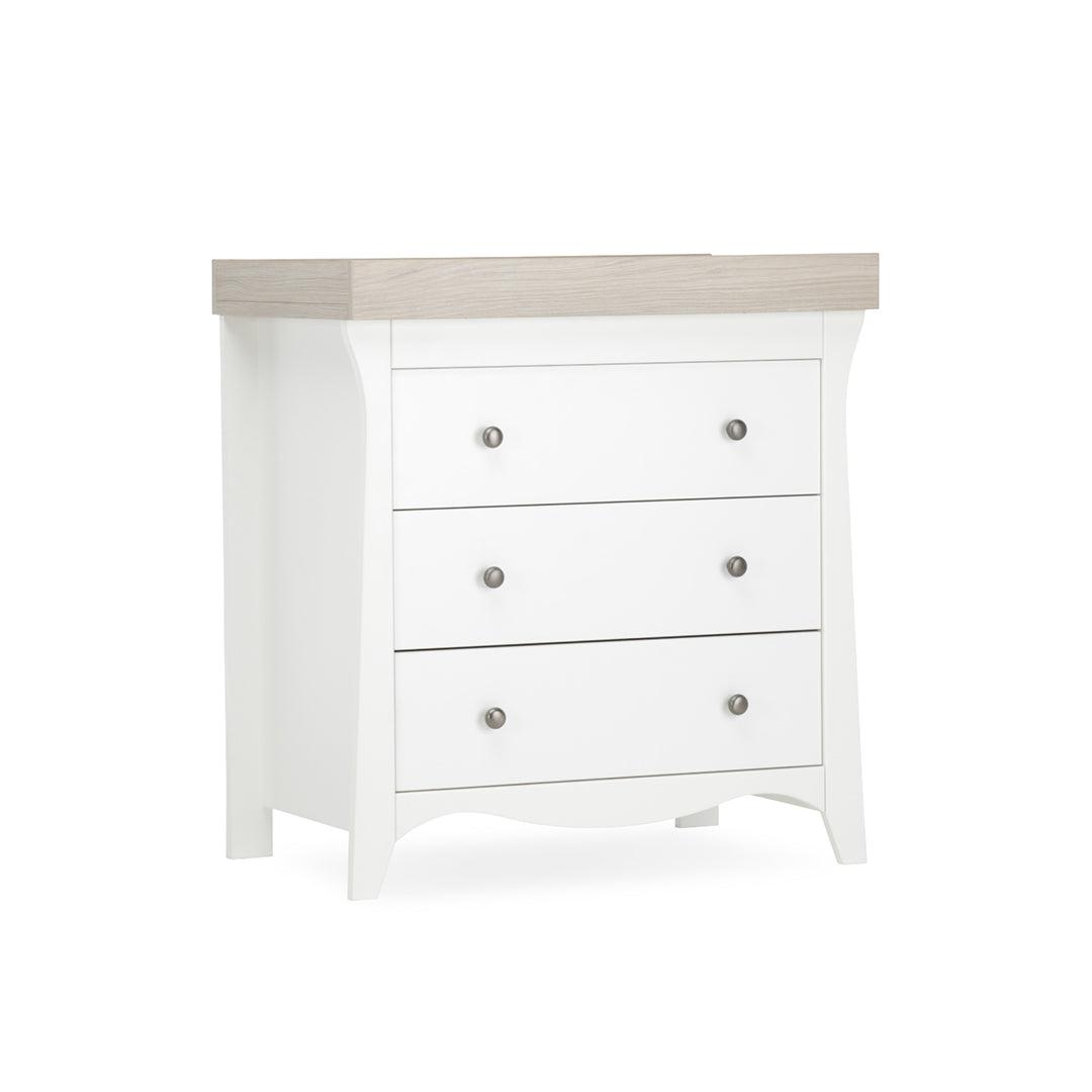 CuddleCo Clara 2 Piece Set 3-Drawer Dresser + Cot Bed  - White/Ash