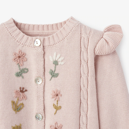 Blush Floral Embroidered Knit Baby Cardigan