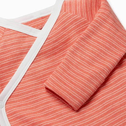 Coral Stripe Long Sleeve Kimono Bodysuit