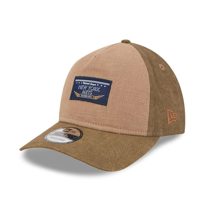 Pictured is this MLB Utility Linen New York Mets 9TWENTY A-Frame cap in open brown. 3
