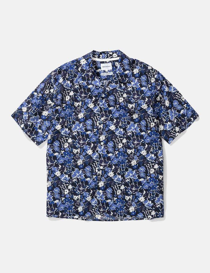 Norse Projects Carsten Liberty Print Shirt (Short Sleeve) - Dark Navy Blue