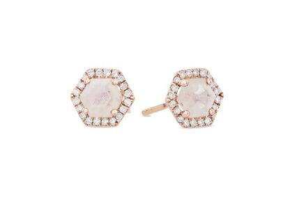 Ines Hexagon Moonstone & Diamond Stud Earring