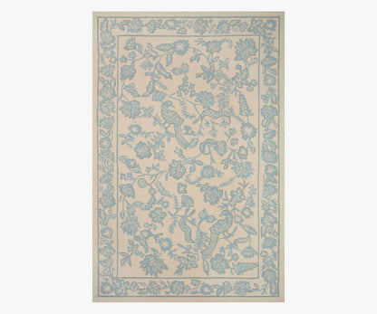 Arboretum Aviary Wool-Hooked Rug - Periwinkle