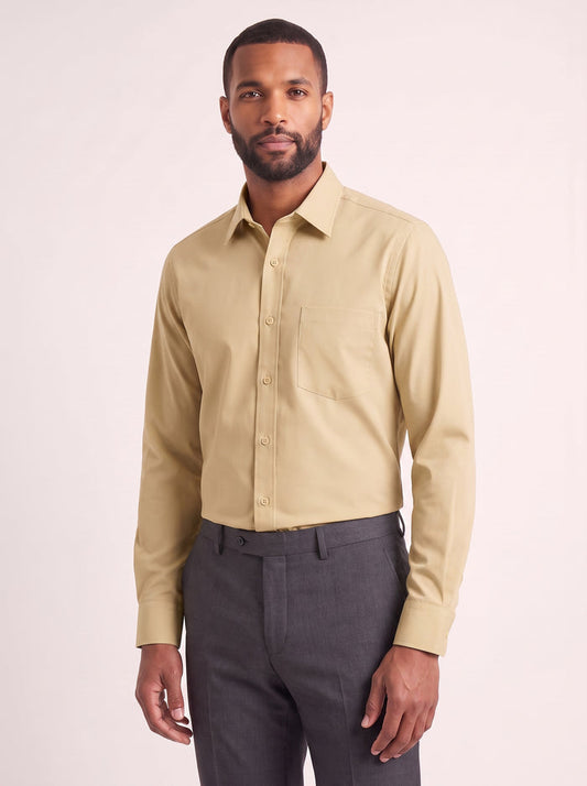Tan classic fit dress shirt on model - front view - KCT Menswear