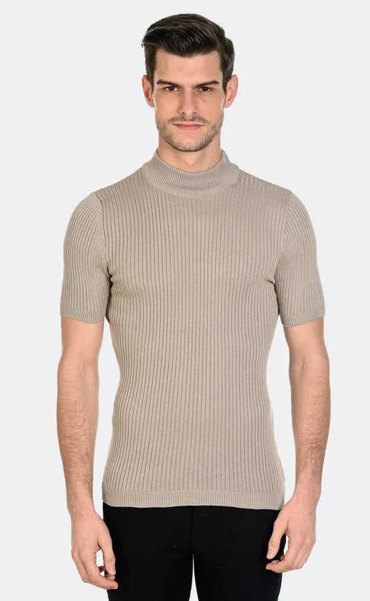 Tan Short Sleeve Moc Neck