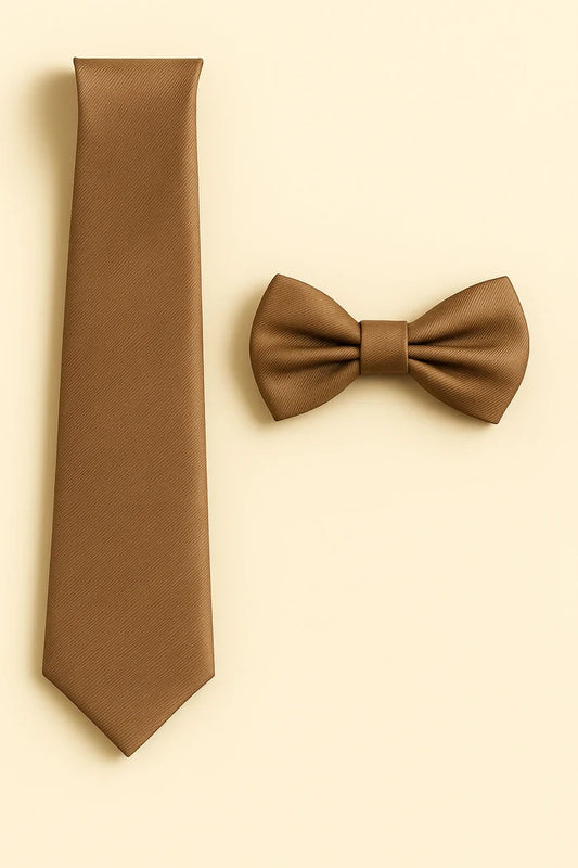 Taupe Tie and Bowtie Set with Matching Pocket Square - KCT Menswear