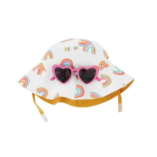 TODDLER PINK RAINBOW HAT AND SUNGLASS SET