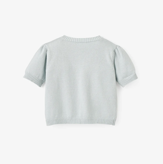 Aqua Short Sleeve Embroidered Baby Cardigan