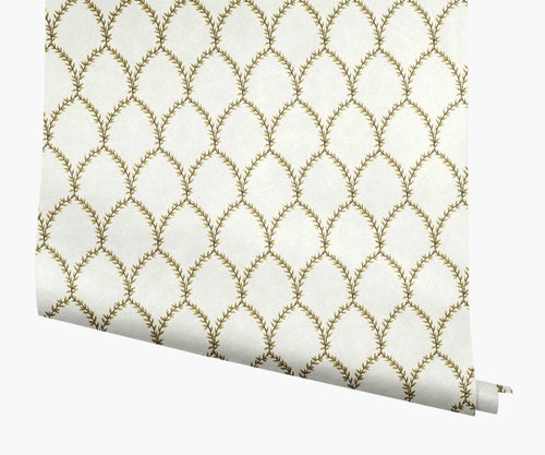 Laurel Wallpaper - Metallic Gold & White